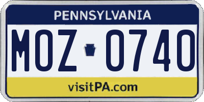 PA license plate MOZ0740