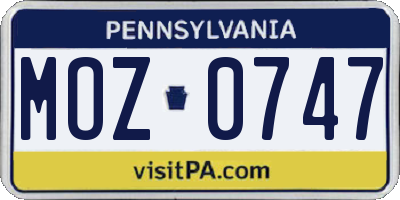 PA license plate MOZ0747