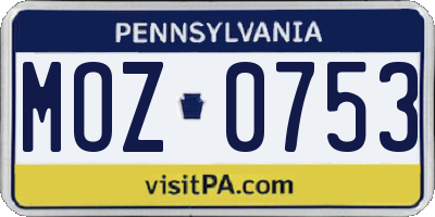 PA license plate MOZ0753