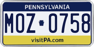 PA license plate MOZ0758
