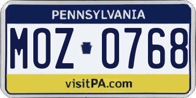 PA license plate MOZ0768