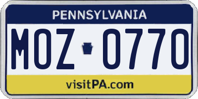 PA license plate MOZ0770