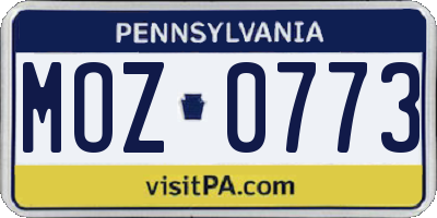 PA license plate MOZ0773
