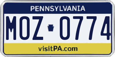PA license plate MOZ0774