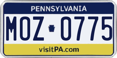 PA license plate MOZ0775