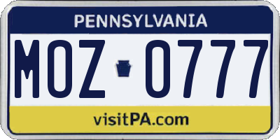 PA license plate MOZ0777