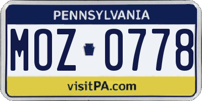 PA license plate MOZ0778