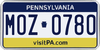 PA license plate MOZ0780