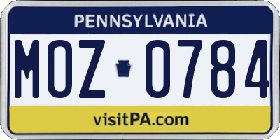 PA license plate MOZ0784