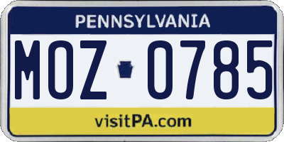 PA license plate MOZ0785