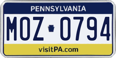 PA license plate MOZ0794