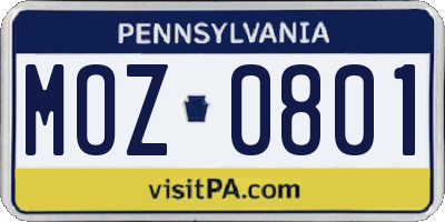 PA license plate MOZ0801