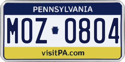 PA license plate MOZ0804
