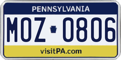 PA license plate MOZ0806