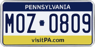 PA license plate MOZ0809