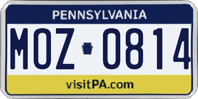 PA license plate MOZ0814