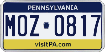 PA license plate MOZ0817