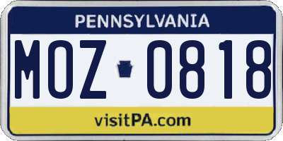PA license plate MOZ0818
