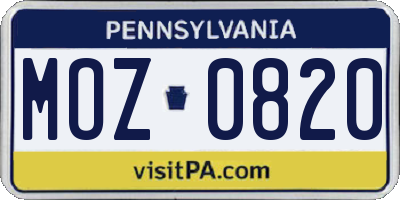 PA license plate MOZ0820
