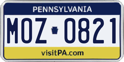 PA license plate MOZ0821
