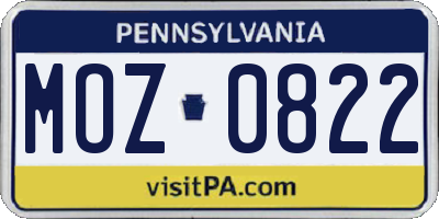 PA license plate MOZ0822