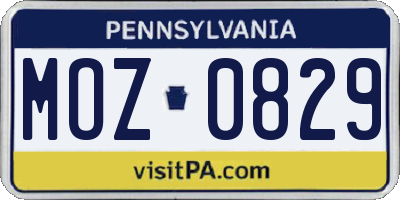 PA license plate MOZ0829