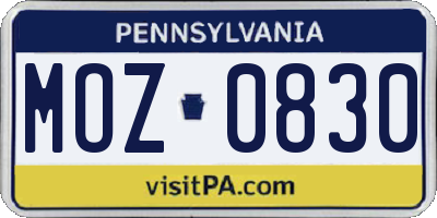 PA license plate MOZ0830