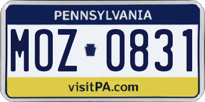 PA license plate MOZ0831