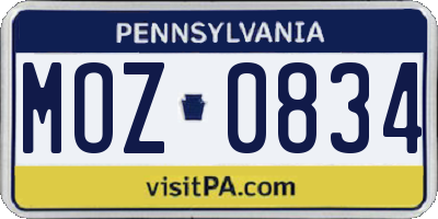 PA license plate MOZ0834