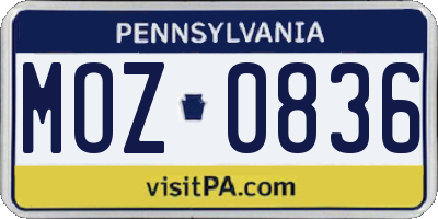 PA license plate MOZ0836