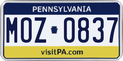PA license plate MOZ0837
