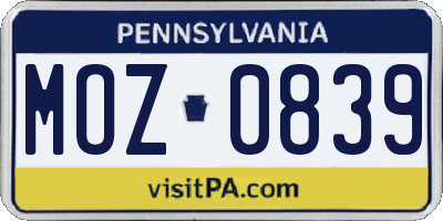 PA license plate MOZ0839
