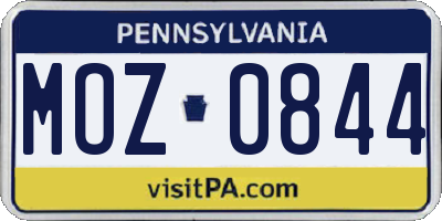 PA license plate MOZ0844