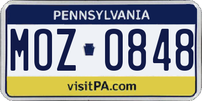PA license plate MOZ0848