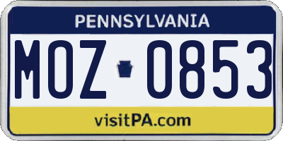 PA license plate MOZ0853
