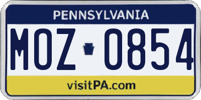 PA license plate MOZ0854