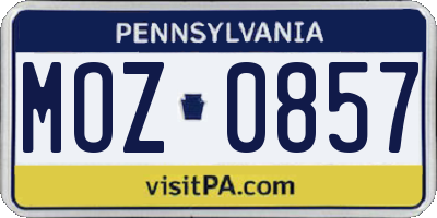 PA license plate MOZ0857