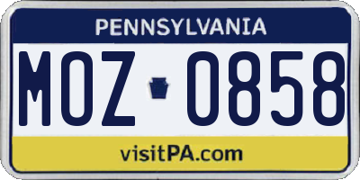 PA license plate MOZ0858