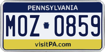 PA license plate MOZ0859