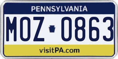 PA license plate MOZ0863