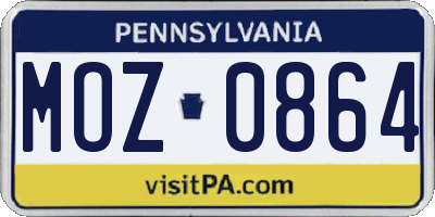 PA license plate MOZ0864