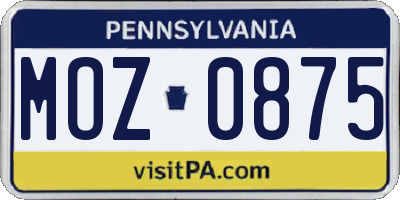 PA license plate MOZ0875