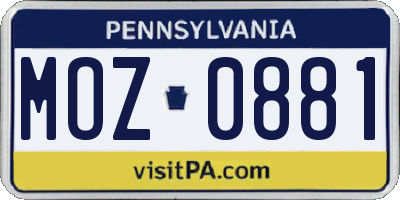 PA license plate MOZ0881