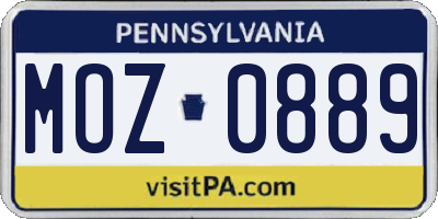 PA license plate MOZ0889