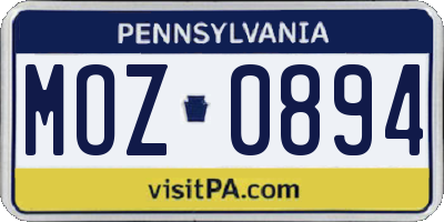PA license plate MOZ0894