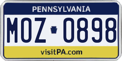 PA license plate MOZ0898