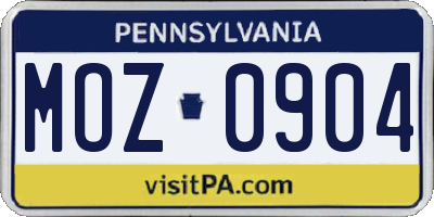PA license plate MOZ0904