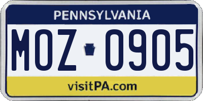 PA license plate MOZ0905