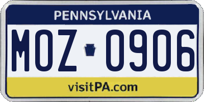 PA license plate MOZ0906