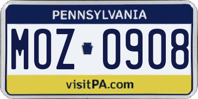 PA license plate MOZ0908